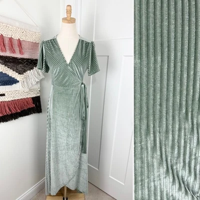 Baltic Born Andi Ribbed Velvet Wrap Maxi Dress Sage Green S NWT - Image 1 of 4