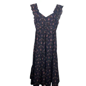 Caroline Constas Size Large Navy Pansy Print Midi Maxi Dress Floral Boho New - Picture 1 of 10