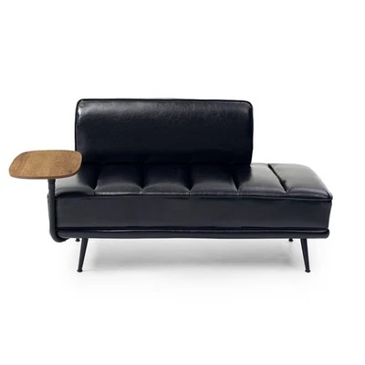 55-inch, black synthetic leather cushioned, with edge table, sofa. - Image 1 of 4
