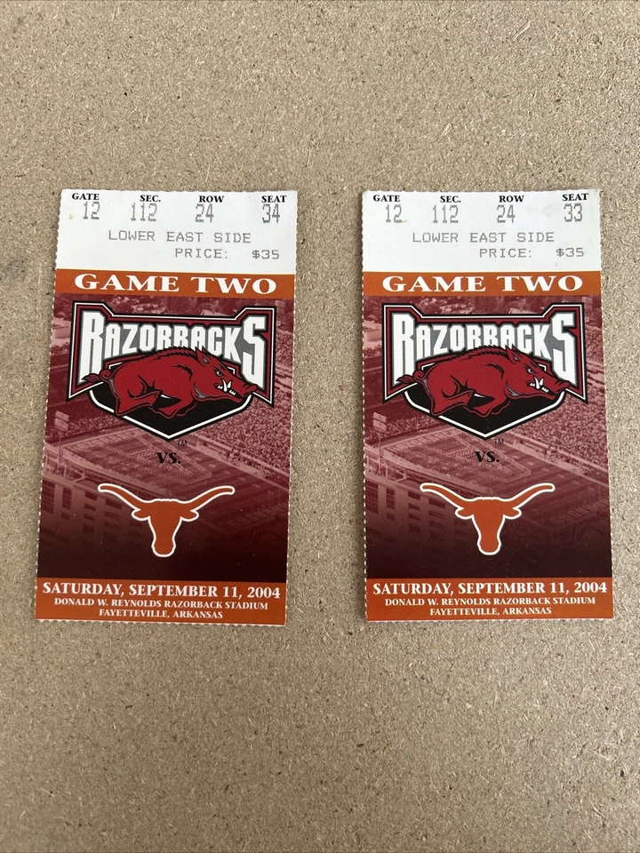 2004 College Football Tickets Texas Vs Arkansas - Image 1 of 2
