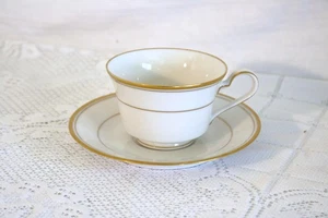 NORITAKE LINTON 7552 JAPAN ELFENBEIN PORZELLAN GOLDRAND Tassen & Untertassen 2er Set - Bild 1 von 6