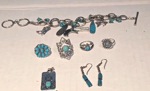 Konvolut gemischter Südwest Schmuck Ringe Ohrringe Armband silberfarben - Bild 1 von 13