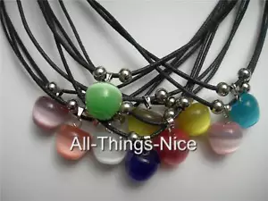 10 CATS EYE Gemstone 15mm LOVE APPLE Glass Charm Pendant Necklace Jewellery - Picture 1 of 1