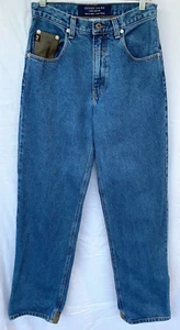 VTG 80s 90s..GUESS..LEATHER TRIM..DENIM..HIP HOP..RELAXED..JEANS..MEN 29 X 32 - Picture 1 of 5