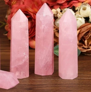 Natürlicher Rosenquarz Turmspitze Energiekristall Obelisk Heilkristall Geschenke - Bild 1 von 3