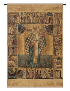 Arte de pared tapiz religioso italiano de San Nicolás con Lurex colgante 24x17 pulgadas - Imagen 1 de 10