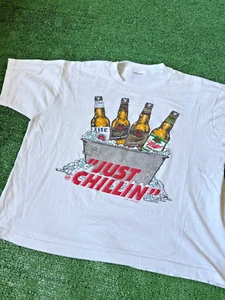Vintage 1990s Miller Beer Cropped T Shirt White Graphic Size XL Just Chillin - Picture 1 of 8