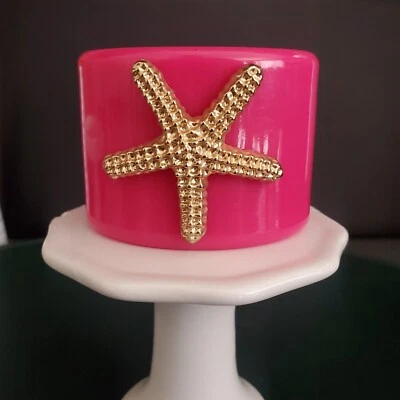 Mudpie Starfish Wide Cuff Bangle Pink Acrylic Gold Tone Starfish Nautical NWT — 第 1/4 张图片