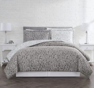 SOUTH SHORE FINE LINENS Botanical Leaves Gray FULL/QUEEN 3pc Duvet Cover Set😃 - Picture 1 of 7