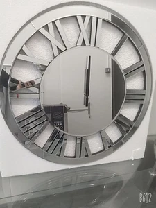 60cm Mirrored WALL CLOCK LARGE Roman Numeral Silver Finish Modern Decorative - Picture 1 of 7