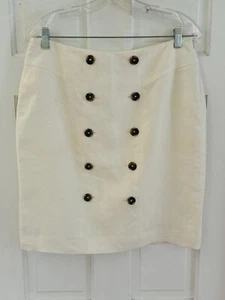 Anne Klein A Line 100% Linen Skirt Womens Sz 10 Petite Cream Front Buttons - Picture 1 of 11
