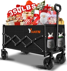 Collapsible Wagon Cart Foldable 350lb Capacity Lightweight Utility Wagon Black - Picture 1 of 7