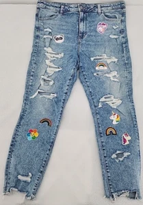 American Eagle Women's 18 Super Hi Rise Jegging Crop Distressed Patches Upcycled - Picture 1 of 22