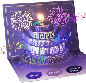 XTF2015 Happy Birthday Card, Lights & Music & Sound Fireworks Cake 3D Pop up Bir - Picture 1 of 3