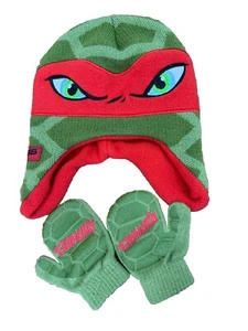 Teenage Mutant Ninja Turtles Raphael Hat Mittens Set Nickelodeon Beanie 3 Pieces - Picture 1 of 6