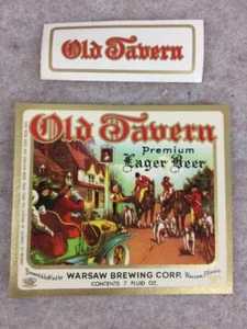 RARE VINTAGE OLD TAVERN PREMIUM LAGER BEER LABEL & 7oz Neck Label Vtg Lot of 2 - Picture 1 of 4