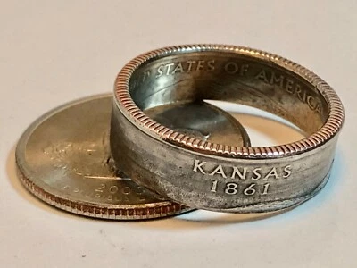 Kansas Coin Ring USA State Quarter 25 Cents Handmade Jewelry Custom Vintage - Image 1 of 4