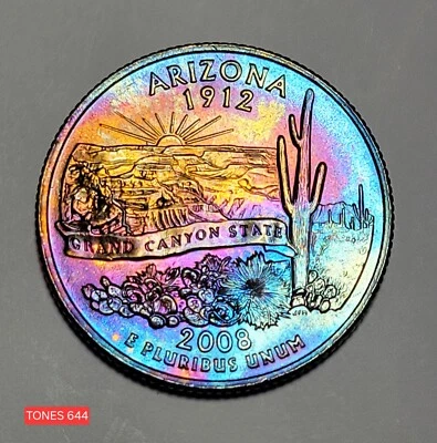 2008-D UNC STATE QUARTER ARIZONA PURPLE, BLUE & GOLD MONSTER TONED  TONES644 - Image 1 of 2