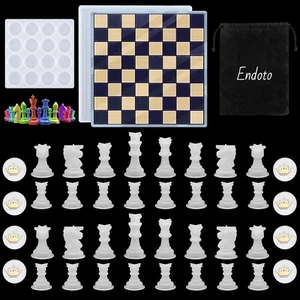 Schachspiel mit Dame Brett Silikon Harz Form, 16 Stück Full Size 3D Schach - Bild 1 von 12