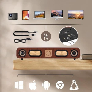 Altoparlante Bluetooth vintage in legno con suono stereo surround 4D e radio FM - Foto 1 di 13