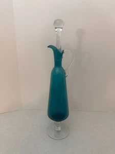 Teal Blue Empoli Glass Decanter with Stopper - 17 3/4" Tall - Picture 1 of 7