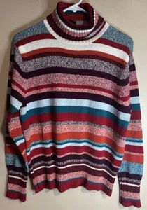 Jones Wear Sport Women's Striped Turtle Neck Pullover Sweater Large - Picture 1 of 4