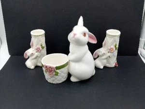 3 Weiss Hand Painted 1980 Bunny Votive Candle Holder Bud Vase Planter Avon  - Picture 1 of 16