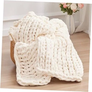 Chunky Knit Throw Blanket, 50''*60'' Knitted Throw Blankets 50"x60" Cream White - Picture 1 of 8