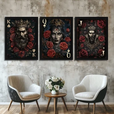 Carteles góticos cartas reales juego arte de pared conjunto rey reina gato de corazones impresiones Foto 1 de 2