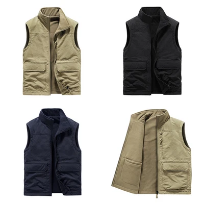 Mens Casual Outdoor Work Vest Fishing Travel Cargo Fleece Jacket Warm Waistcoat - Image 1 of 4