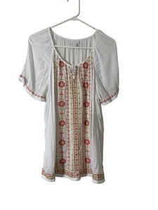 J. Jill Embroidered Floral Cottagecore Peasant Top Size Large Cotton Vtg Print  - Picture 1 of 6