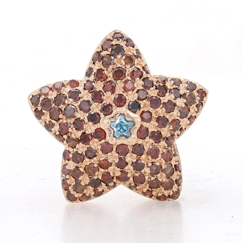 Colgante Estrella de Mar Diamante Azul y Naranja Oro Rosa Estrella 14k 1.47ct Racimo Tratado Foto 1 de 4