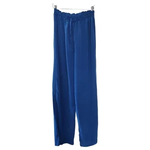 Pantalone Moda International 100% seta lounge blu taglia small leggero gamba larga - Foto 1 di 11