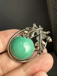 Vintage sterling silver with acorns and leaves Malachite stone - Picture 1 of 9