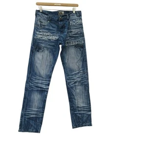Kos M O Lupo Jeans Size 32 Blue Cotton Men's Casual Logo Design Preloved - Picture 1 of 24