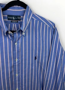 Polo Ralph Lauren Classic Fit Shirt 17 34/35 Blue Red Stripe Button Down - Picture 1 of 7