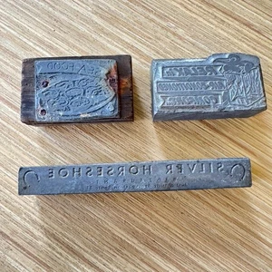 Lot of 3 vtg Printing Press wd metal Ink BLOCK seafood Brockport NY advertising - Picture 1 of 6