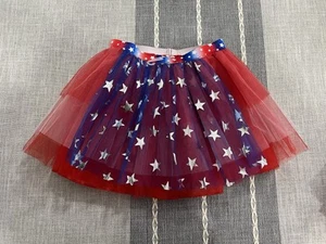 Patriotic American Flag Skirt Tulle Child Size Medium red white blue silver - Picture 1 of 5