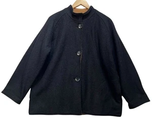 Norm Thompson Womens Reversible Wool Short Coat Size 1X Black/Tan Casual Warm - Picture 1 of 12