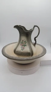 Ironstone USA Antik Viktorianisch Braun Gestempelt Amerikanisch Hergestellt Waschbecken & Krug. - Bild 1 von 14