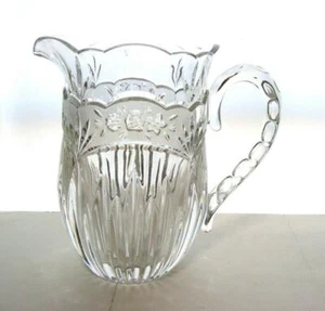Vintage Lead Crystal Rose Design Pitcher Double Thumbprint Handle 7 /12" Heavy - Picture 1 of 11