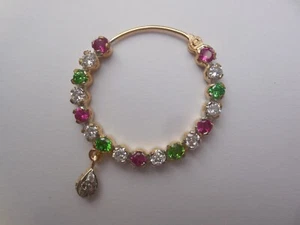 Gold Plated Nose Ring Indian Pierced Nath Fashion Jewelry Multi Crystal Big Hoop - Picture 1 of 5