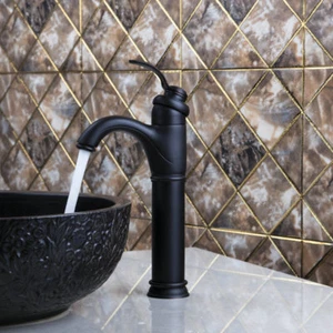 Oil Black Deck Mounted High Rise Bathroom Basin Vanity Mixer Tap Lavatory Faucet - Bild 1 von 11