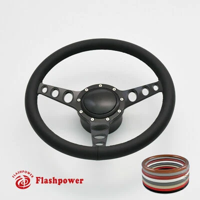 14" Billet Aluminum 9 Hole Steering Wheel Kit w/ Horn Button & Adapter - Image 1 of 4