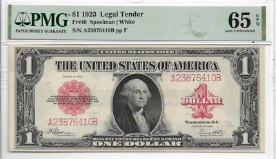 1923 $1 Legal Tender Red Seal : PMG 65 EPQ - Image 1 of 2
