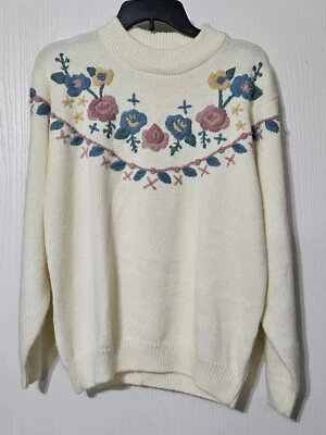 Suéter Vintage Años 80 Cristal Kobe Floral Bordado Para Mujer Talla Grande Foto 1 de 4