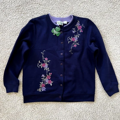 Sudadera vintage nueva con etiquetas Shenanigans floral bordada con botones talla mediana Foto 1 de 4