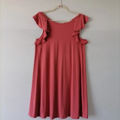 Loft Womens Dusty Pink Boat Neck Flutter Ruffle Sleeve T-Shirt Dress Size Medium - Image 1 of 4