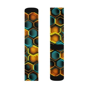All Over Print Adult Socks Futuristic Honeycomb Bees Nature Conservation Insect - Picture 1 of 9