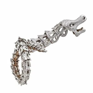 52.33 Carat Diamond Two Tone 925 Sterling Silver Dragon Gorgeous Women Bracelet - Picture 1 of 3